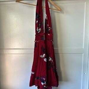 Red Halter Dress with Floral Print